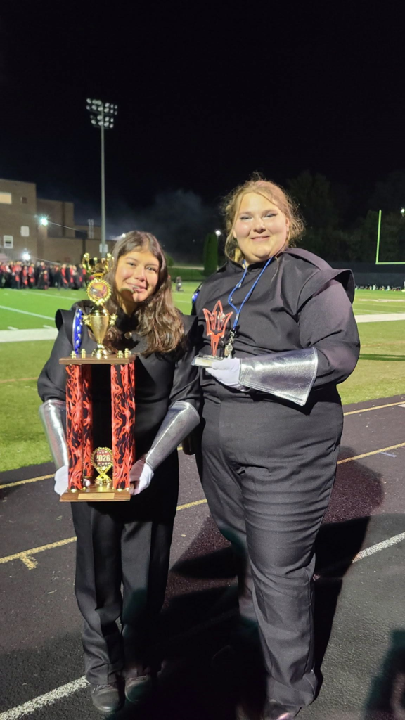 Clinton 1st place trophy and Outstanding Drum Major Award