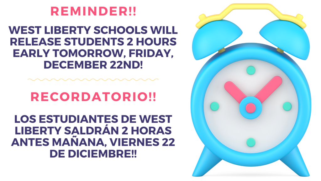 Reminder, 2 hour early release tomorrow