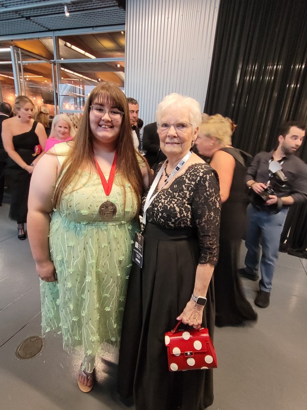 Georgia Clark with one of the Rosie the Riveters
