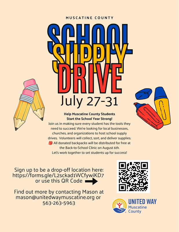 Muscatine County School Supply Drive 2026 Flyer