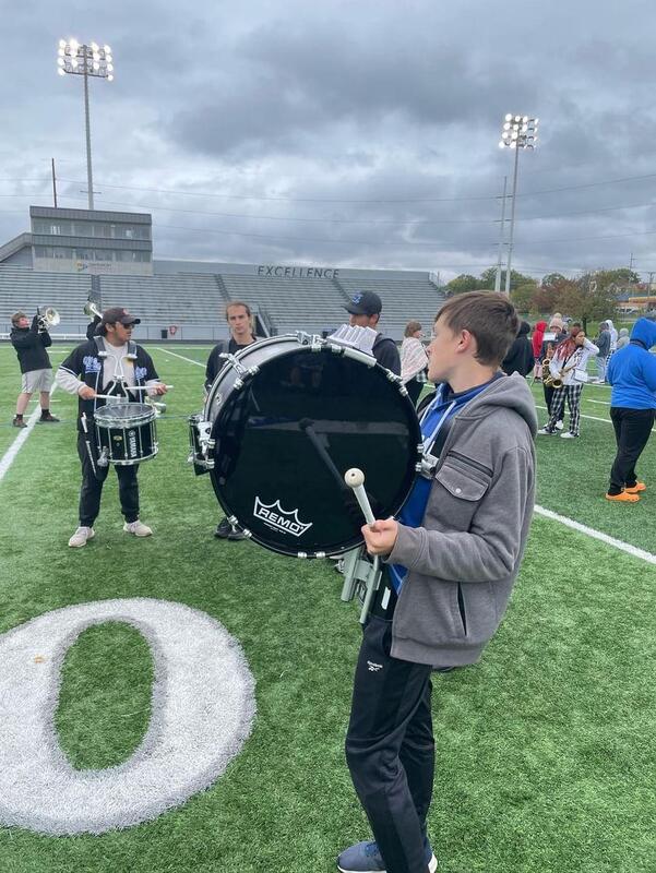 Comet Marching Band members with drums
