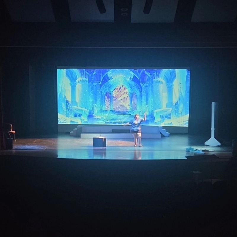 Practice with projector in background