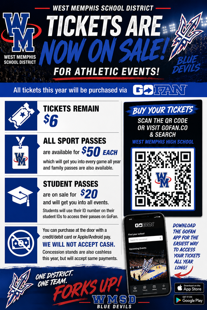 Flyer promoting ticket sales for athletic events.