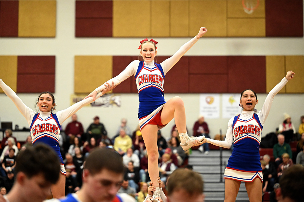 cheerleaders at the basketball game