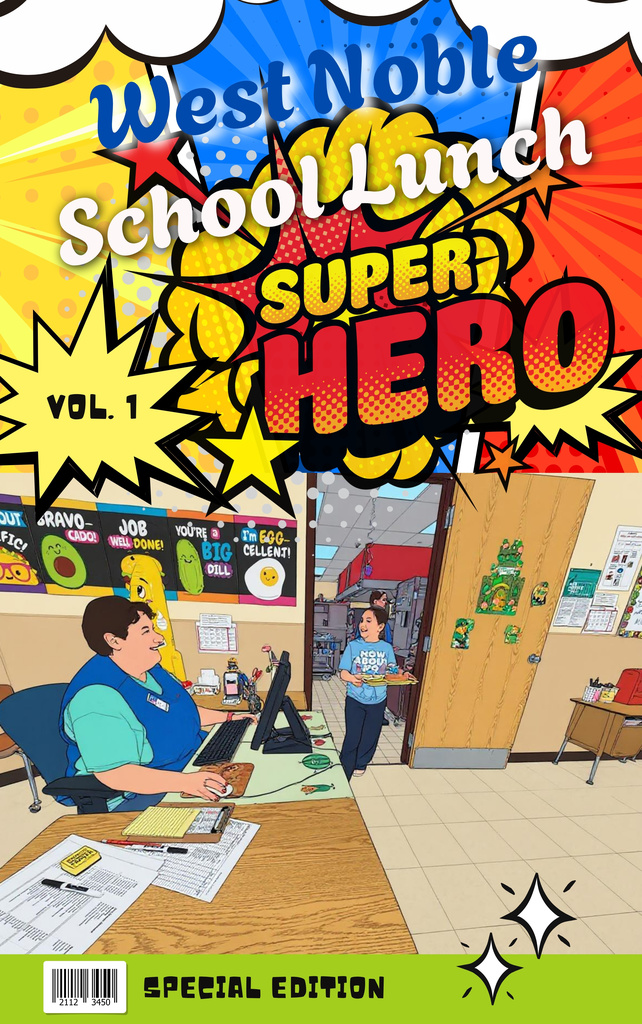 school lunch super hero day graphic
