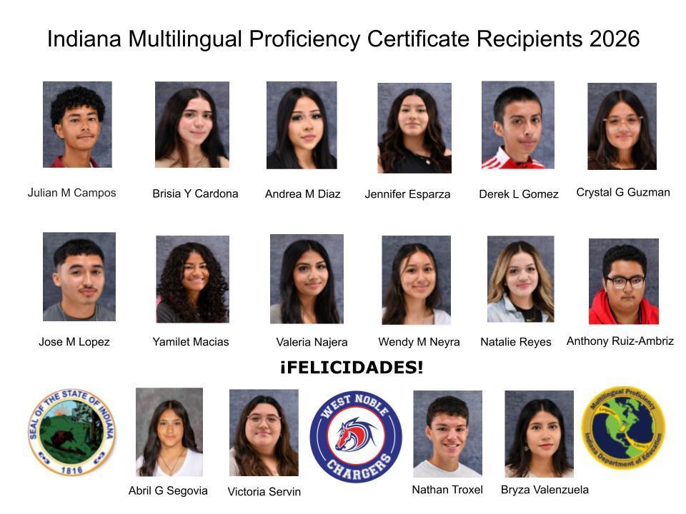 a composite photo of multilingual proficiency recipients from west noble high school