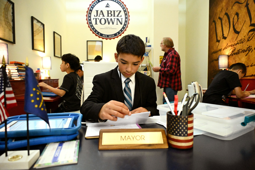a student playing the role of mayor at JA BizTown