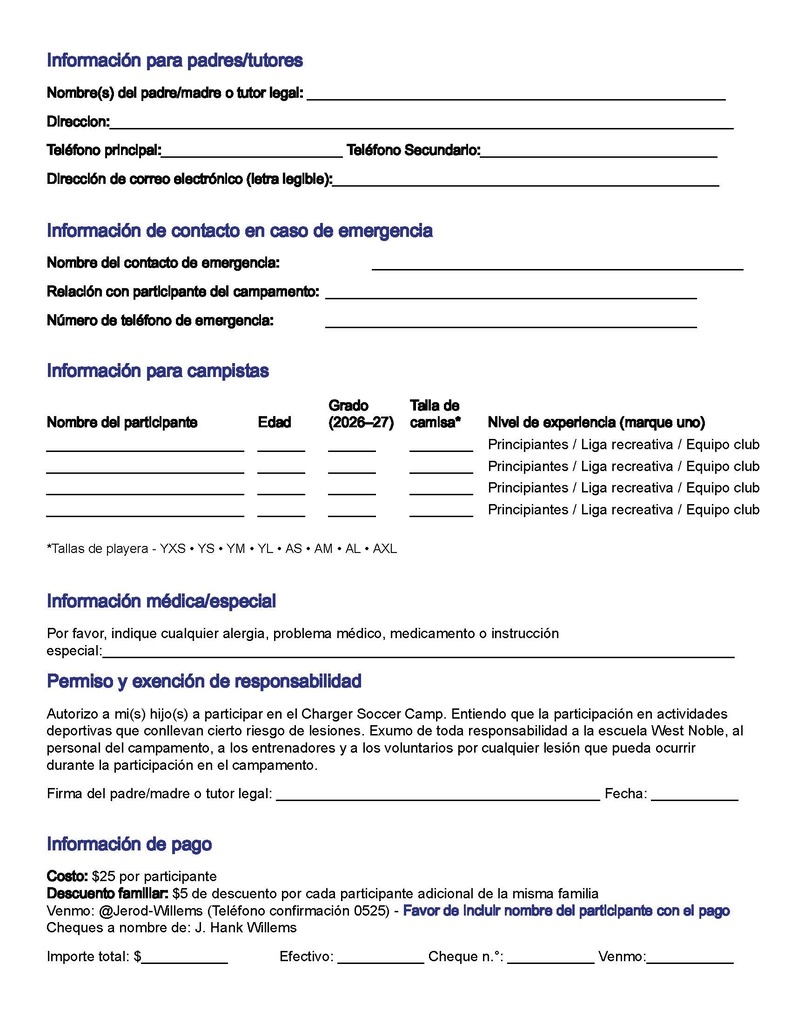 signup form for soccer camp