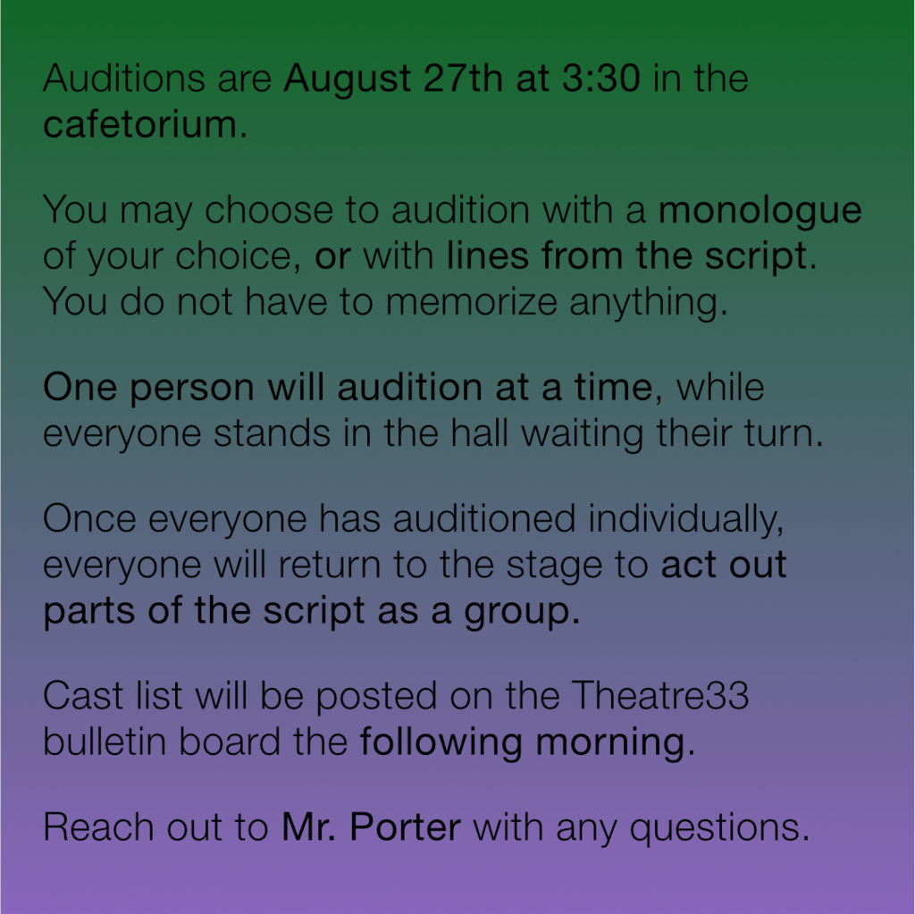 audition information on a tie dye background