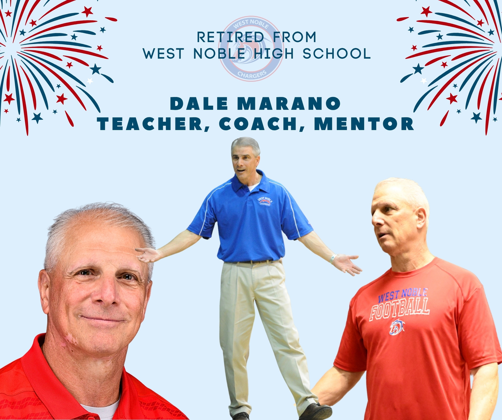 a graphic of three pictures of dale marano, who retired this year