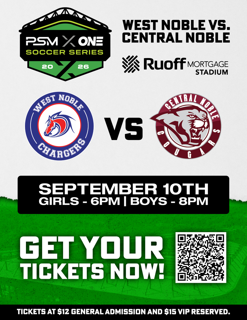 a flier with soccer information for west noble versus central noble in fort wayne