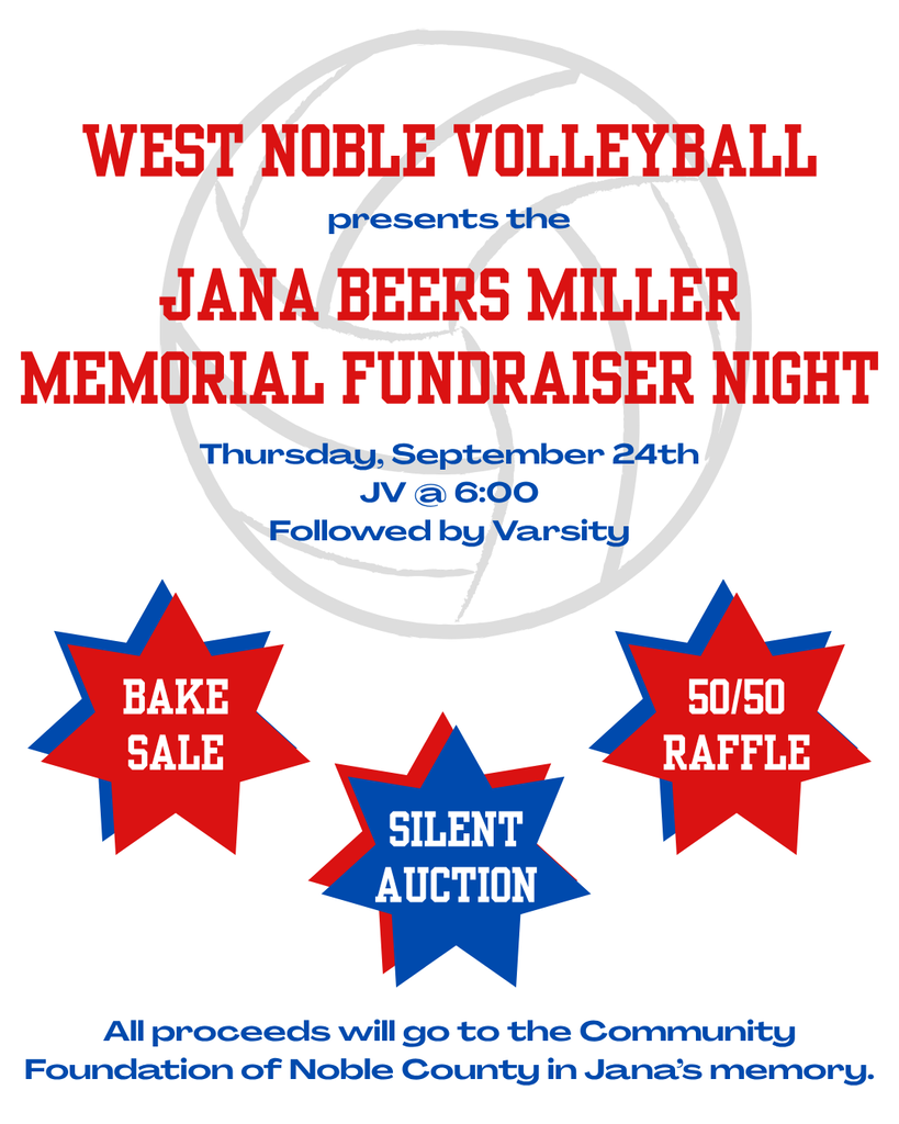 a volleyball flier with red and blue print