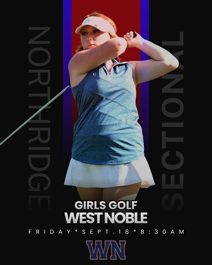 a girl swinging a golf club with information listed below her