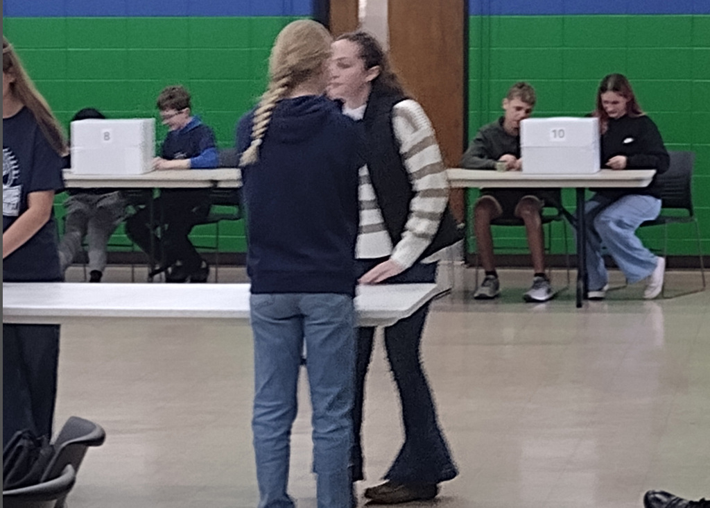 two students talking