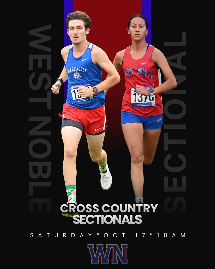 two runners in red and blue outfits on a graphic about a race