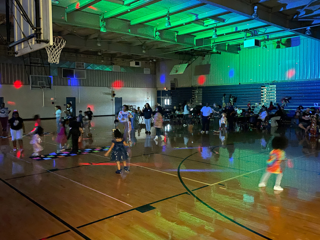 school gym during disco night