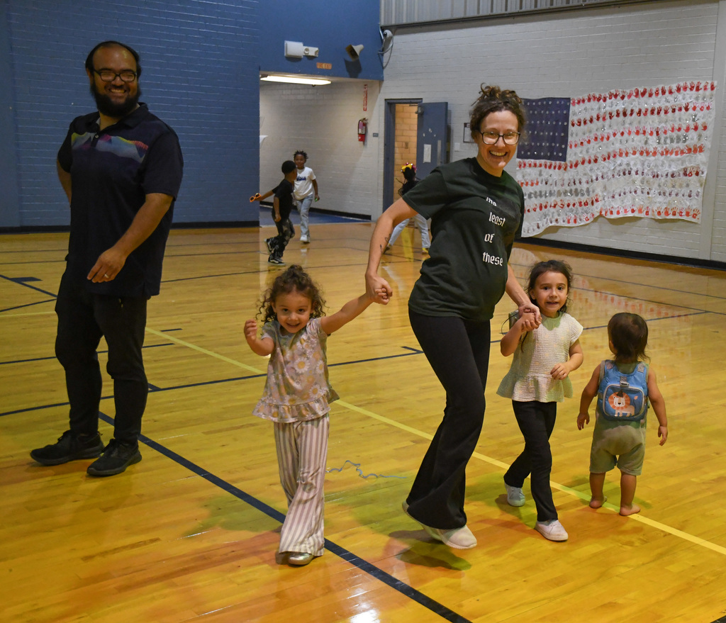 family dancing during a disco night