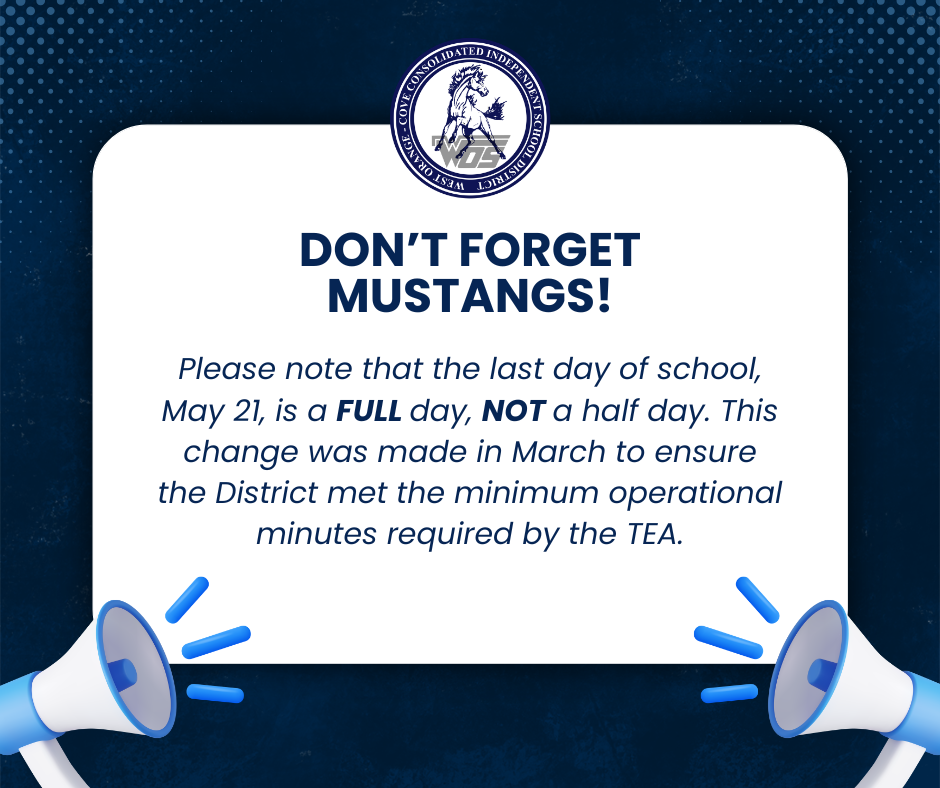 WOCCISD Last Day of School Announcement