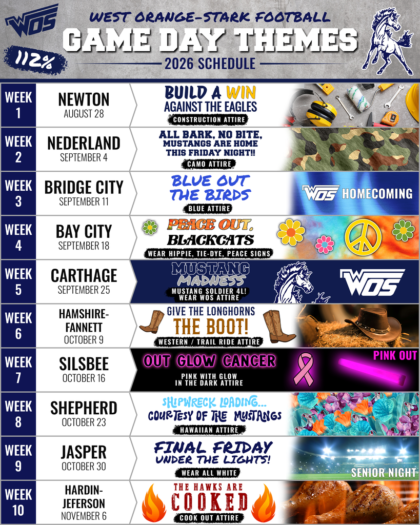 WOS Game Day Themes Schedule, Full Text in Post