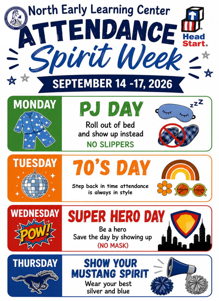 Spirit Week Attendance Flyer for North Early Learning Center English