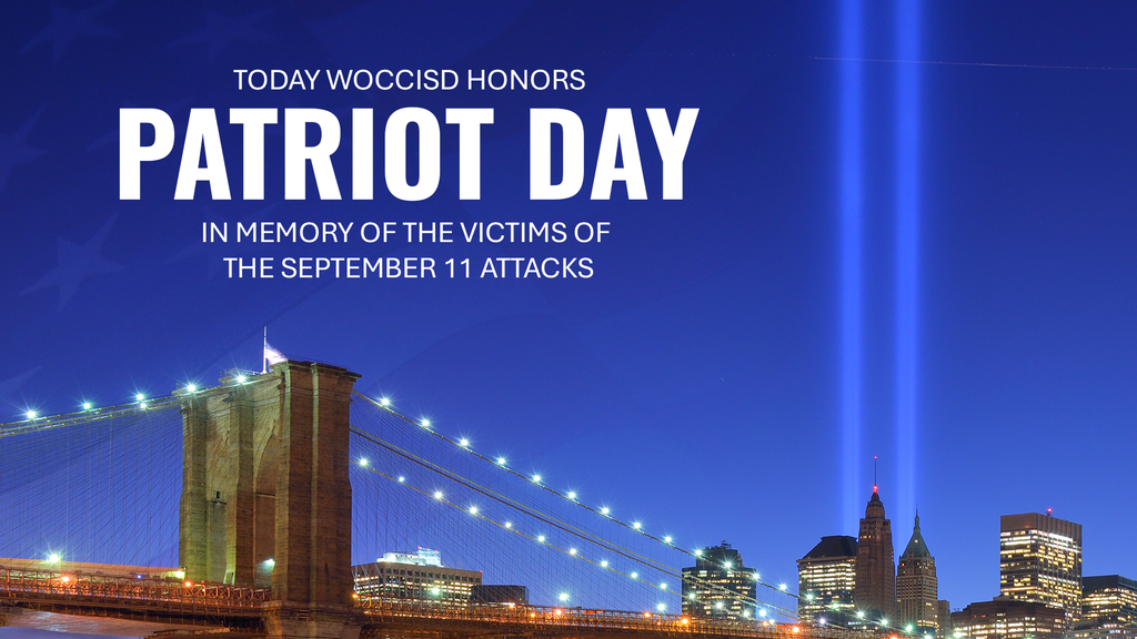 New York Skyline with the twin tower lights, WOCCISD Honors Patriot Day