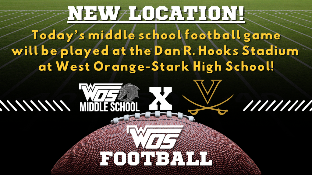 Graphic announcing new location for middle school football game. 