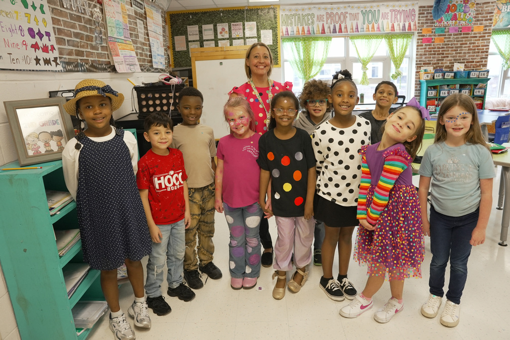 students with dots on them