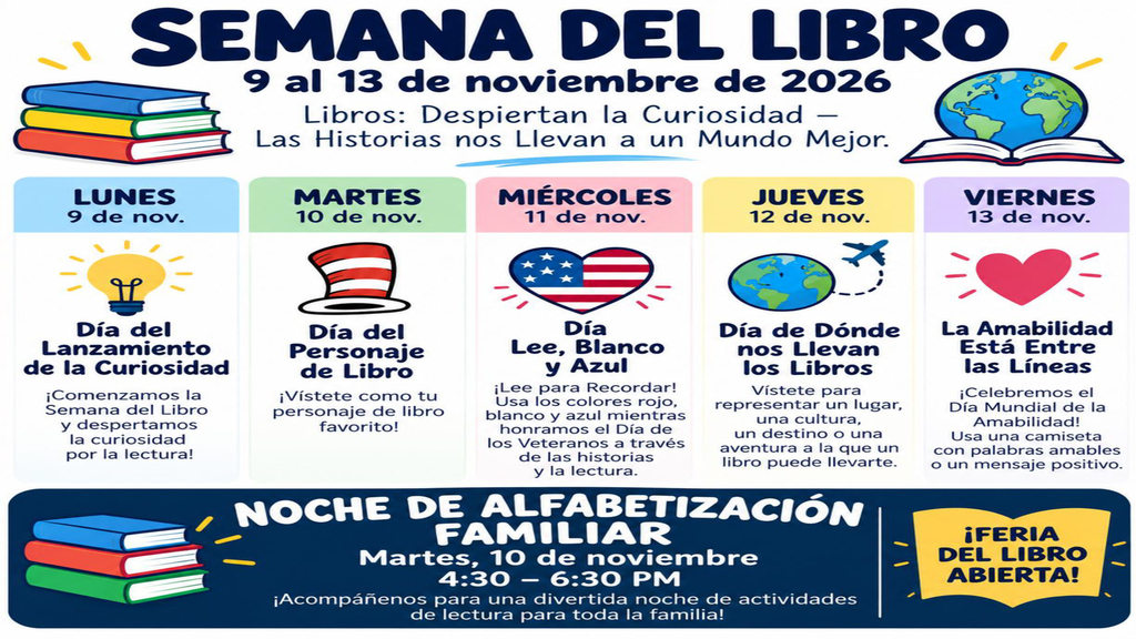 Refer to graphic for information about WOSE' book week in Spanish