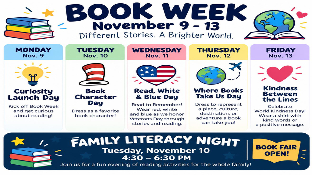 Refer to graphic for information about WOSE' book week in English