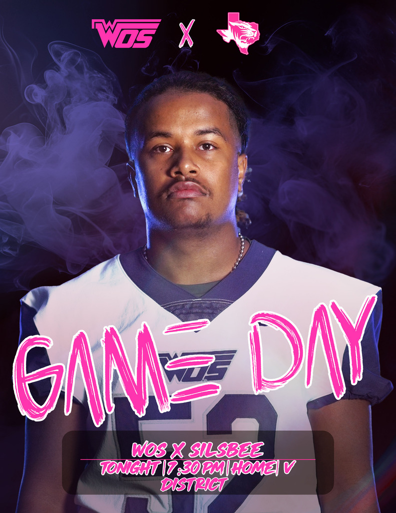 WOS Football Pinkout Game graphic with football player wearing white jersey-tonight