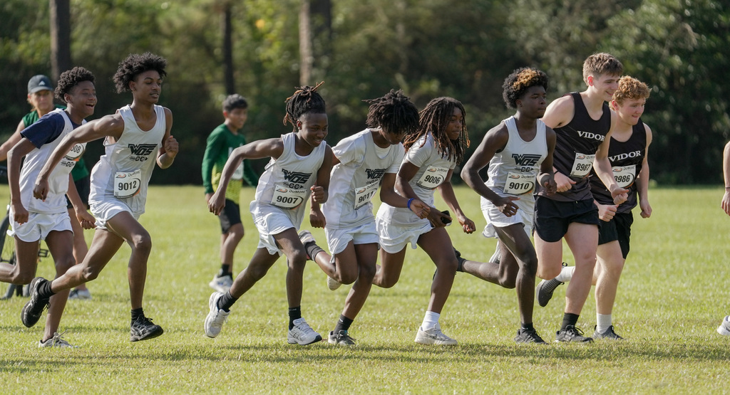 WOS JV boys starting a race at the cross country meet