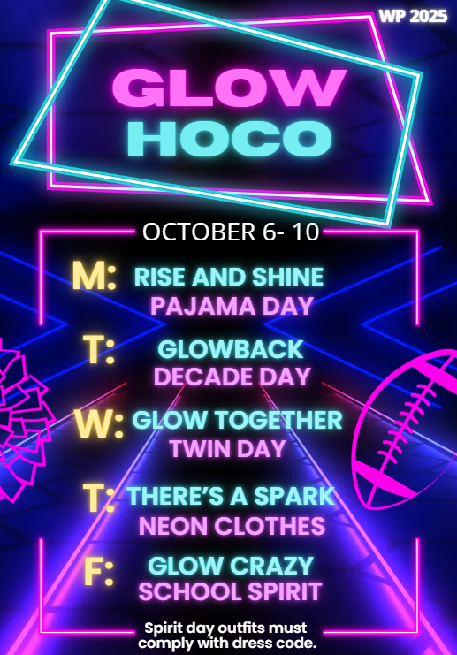 Homecoming Glow Week - List of activities during the week at school