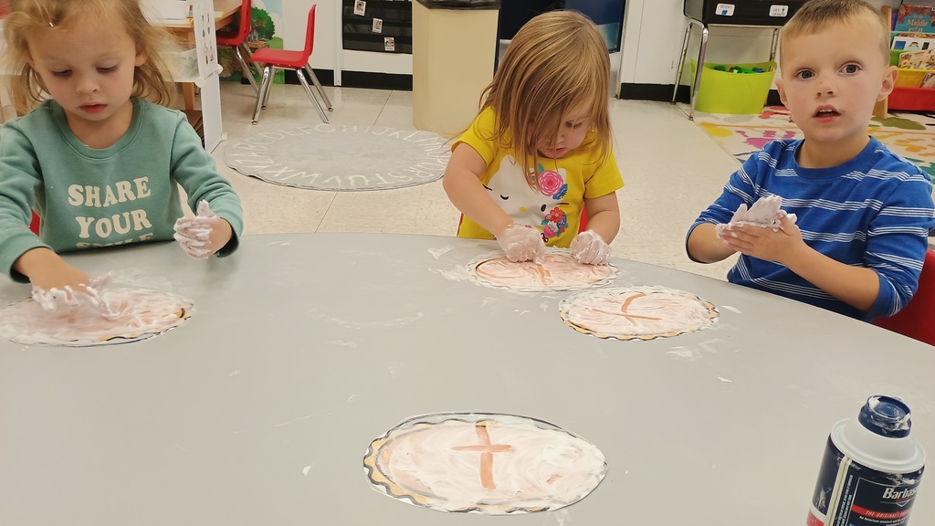 PreK students exploring with shaving cream