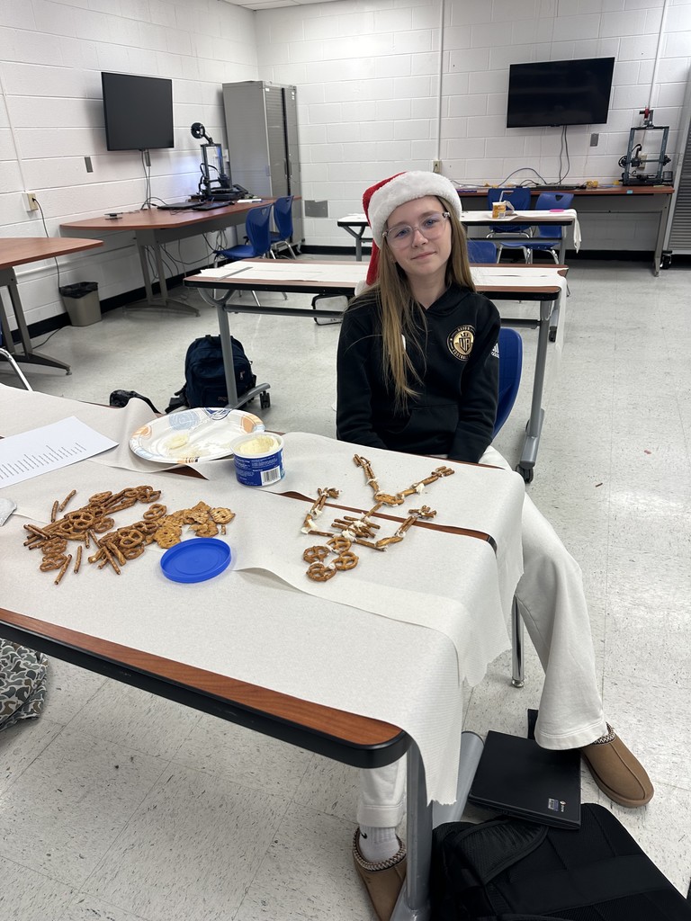 Student with her pretzel skeleton