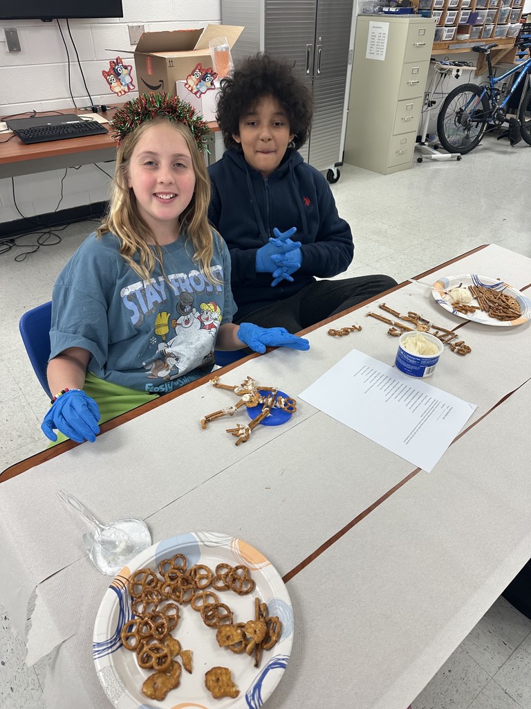 Students creating their pretzel skeletons