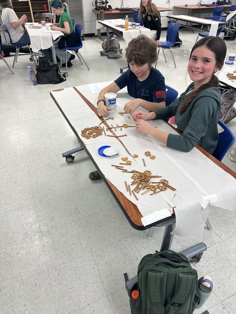 Students creating their pretzel skeleton