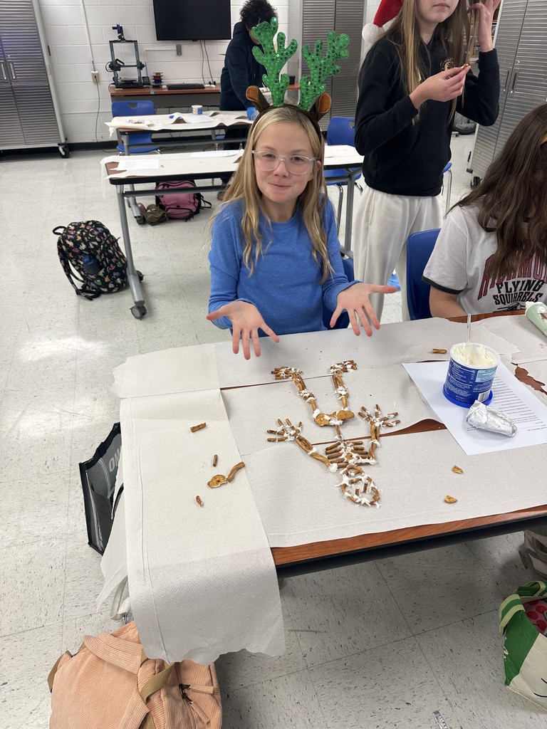 Student with her pretzel skeleton