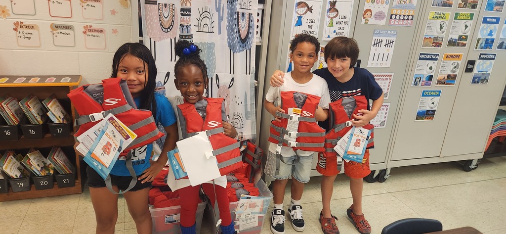 Students with life jackets from West Point Rotary