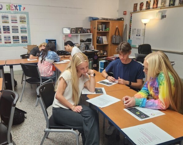 Students from Ms. Ambrose’s English 12 DE classes participating in a college admission simulation