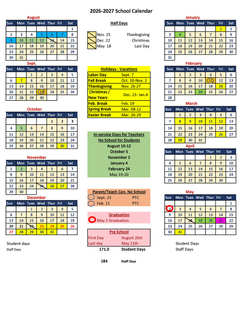 2026-2027 Calendar (English) Updated JUN 2026