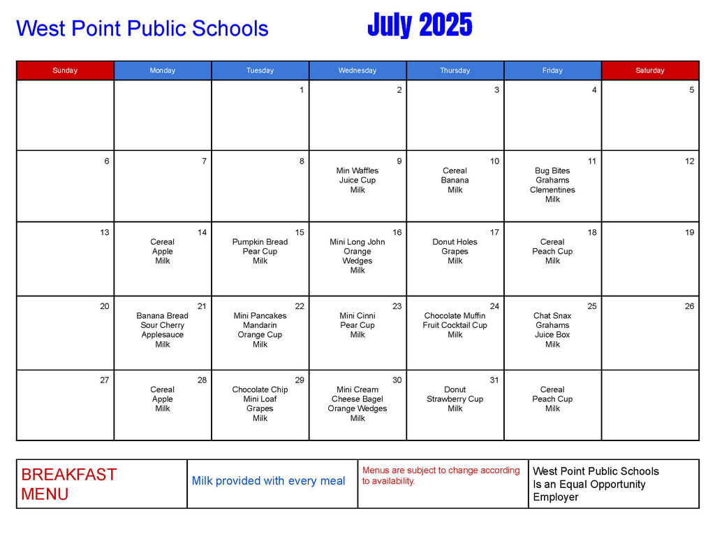 July Menu