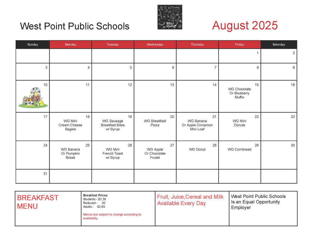August Menus