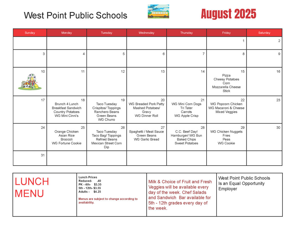 August Menus