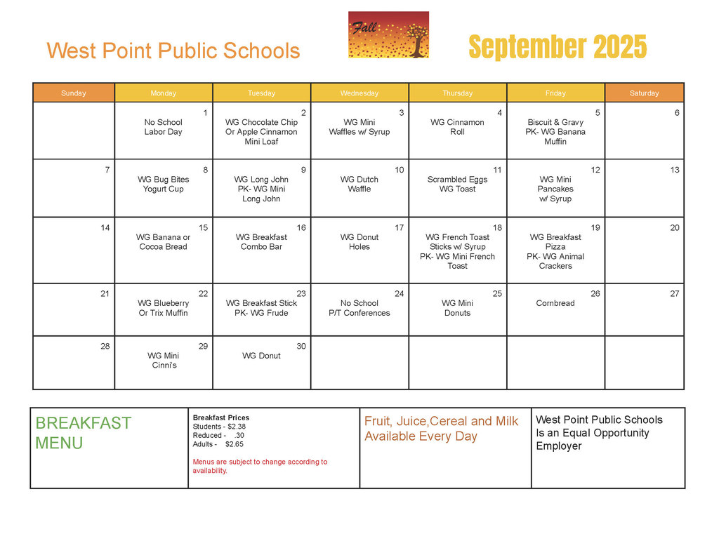 September Breakfast Menu