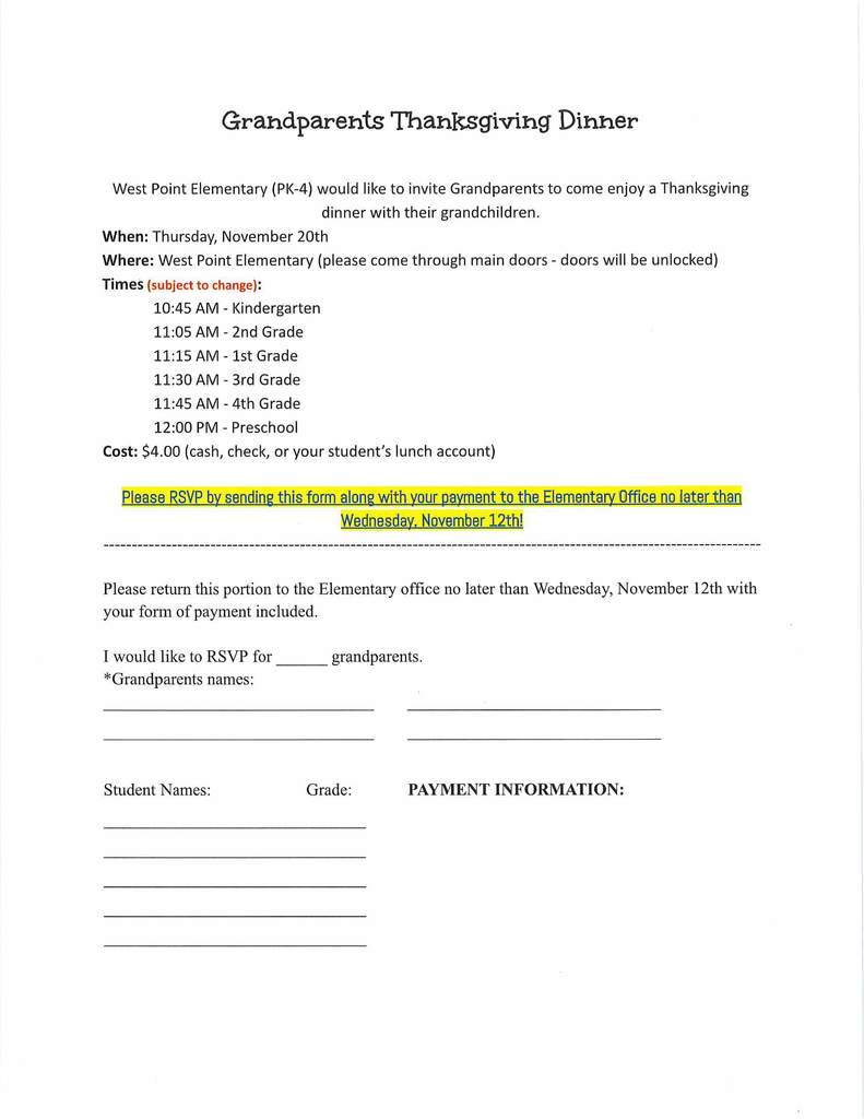 Annual Grandparents Thanksgiving Dinner