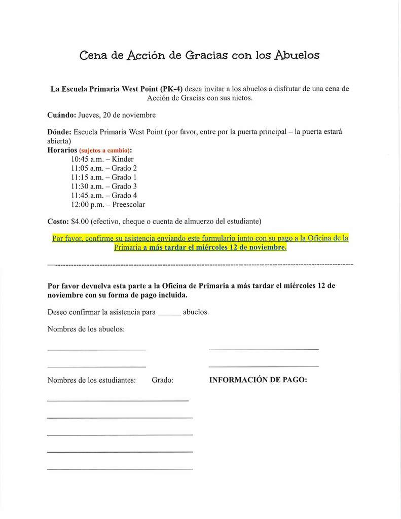 Annual Grandparents Thanksgiving Dinner