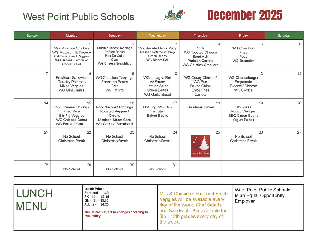 Lunch Menu December