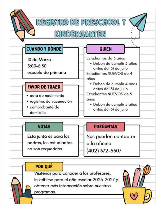 Preschool and Kindergarten Registration Night for the 2026-2027 school year will be Tuesday, March 10th from 5-6:30PM. Please see flyers for more details & contact the elementary office with any questions! #cadetpride⚔️