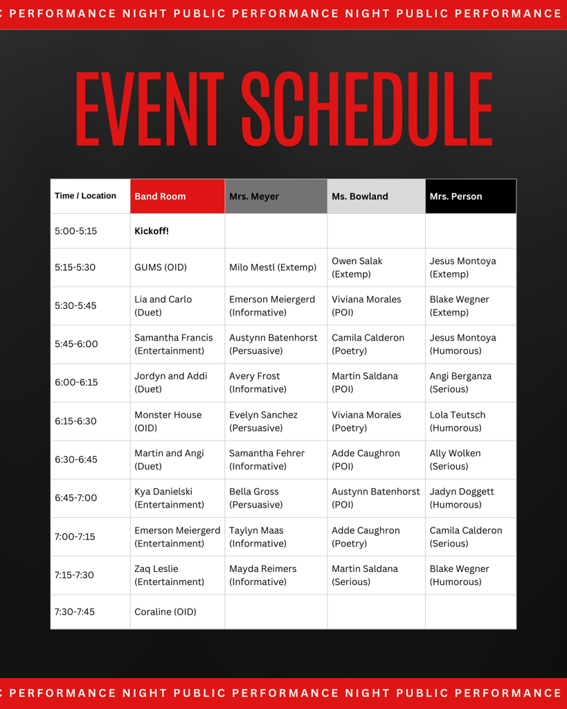 Join us for the West Point-Beemer Speech Team Public Performance Night! 🗣️  Enjoy an evening of powerful performances and talent from our Cadets! Come support our students as they showcase the hard work they’ve put into their events this season and help them prepare for districts.   We’d love to see you there! 👏  #cadetpride⚔️