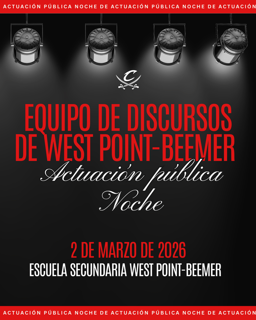 Join us for the West Point-Beemer Speech Team Public Performance Night! 🗣️  Enjoy an evening of powerful performances and talent from our Cadets! Come support our students as they showcase the hard work they’ve put into their events this season and help them prepare for districts.   We’d love to see you there! 👏  #cadetpride⚔️